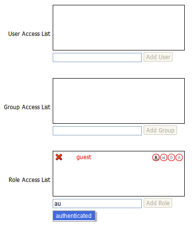 User, group, and role access control list fields. User, group, and role access control list fields.