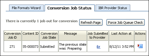 Conversion Job Status page Conversion Job Status page