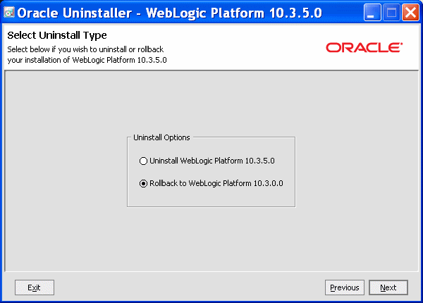 Oracle Uninstaller Select Uninstall Type screen Oracle Uninstaller Select Uninstall Type screen