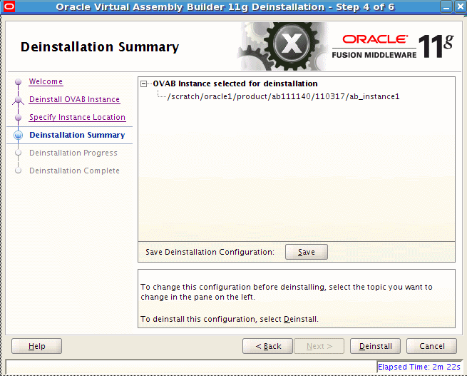 Deinstallation summary page Deinstallation summary page