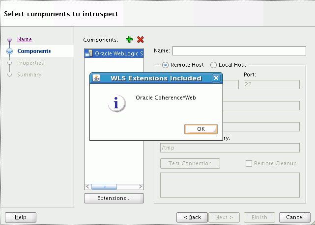 Viewing extensions for a component. Viewing extensions for a component.