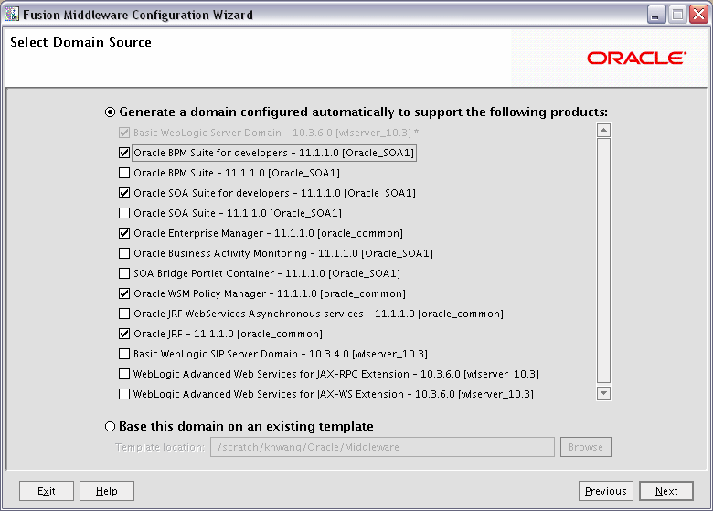 Configuration Wizard screen for Oracle BPM Suite for Developers. Configuration Wizard screen for Oracle BPM Suite for Developers.