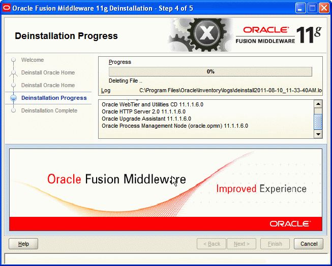 Deinstallation Progress screen Deinstallation Progress screen