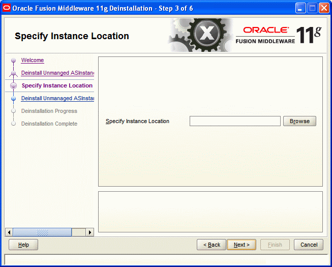 Specify Instance Location screen Specify Instance Location screen