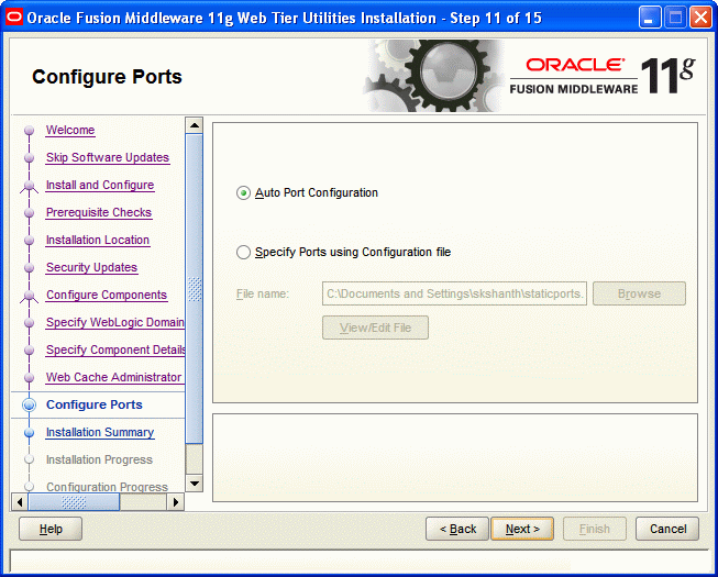 Configure Ports screen Configure Ports screen