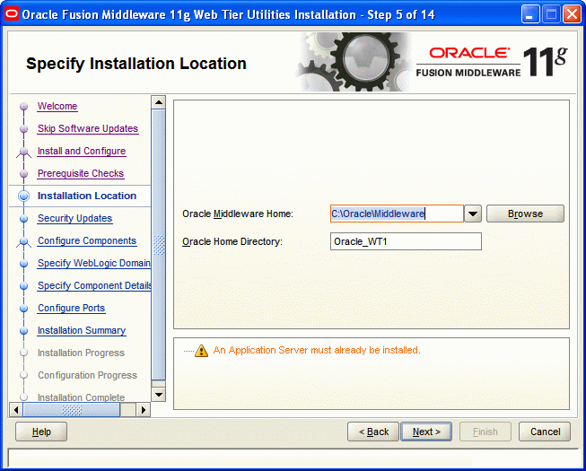 Specify Installation Location screen Specify Installation Location screen
