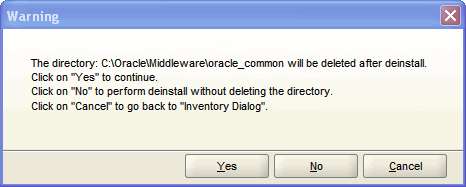 Deinstallation Warning Screen