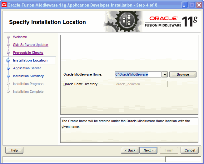 Specify Installation Location screen Specify Installation Location screen