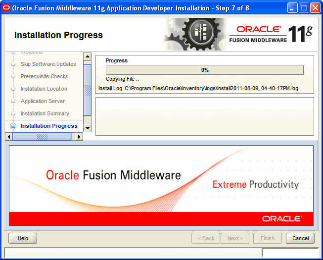 Installation Progress screen Installation Progress screen