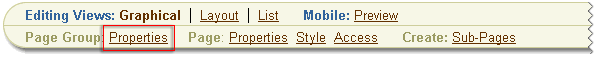 The Page Group Properties link. The Page Group Properties link.