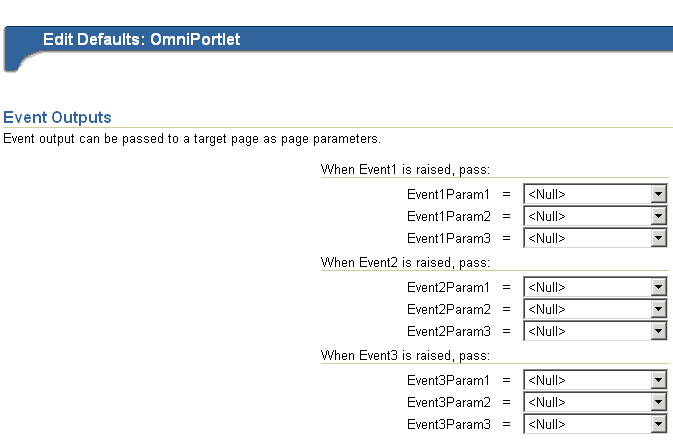 Shows Events tab of OmniPortlet wizard. Shows Events tab of OmniPortlet wizard.