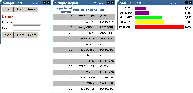 Shows form, report, and chart from Portlet Builder. Shows form, report, and chart from Portlet Builder.