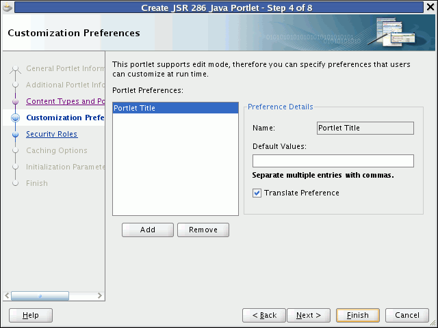 Shows Customization Preferences page. Shows Customization Preferences page.