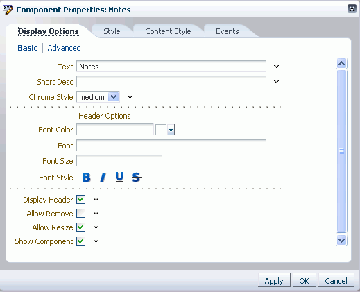 Component Properties dialog Component Properties dialog