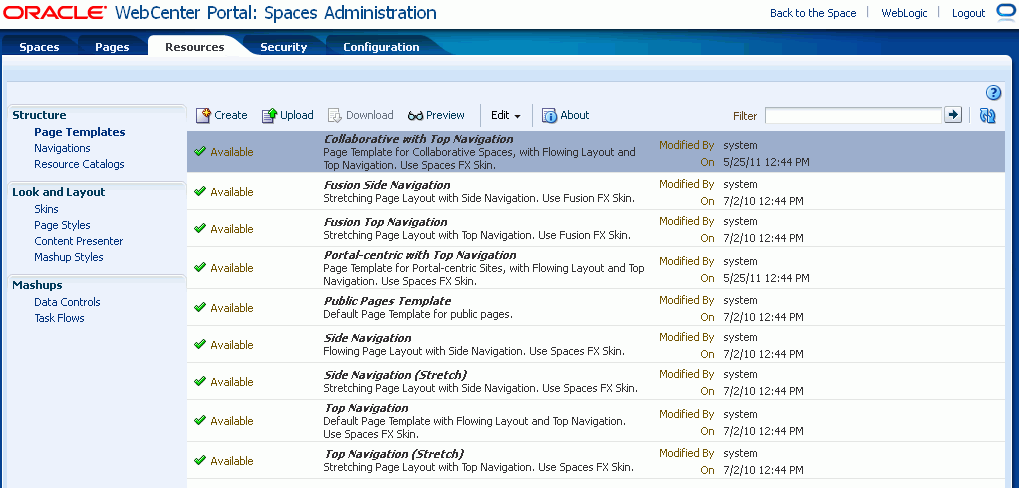 Resources available in WebCenter Spaces Resources available in WebCenter Spaces