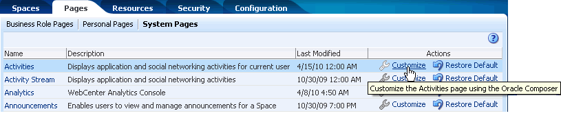 Customize link next to system page Customize link next to system page