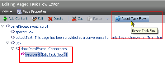 Selected task flow and Reset Task Flow button Selected task flow and Reset Task Flow button