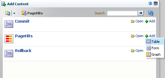 Add Content Dialog - Table Option Add Content Dialog - Table Option