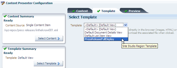 Selecting the Custom Display Template Selecting the Custom Display Template