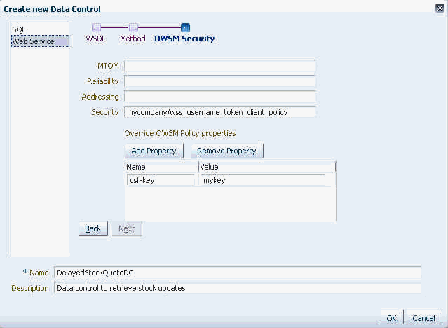 Web Service Data Control OWSM Security Web Service Data Control OWSM Security