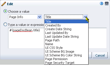 Options under Choose a value in the Expression Builder Options under Choose a value in the Expression Builder