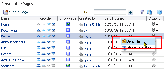 Send Mail option on Actions menu Send Mail option on Actions menu