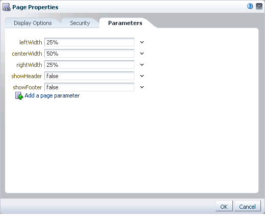 Default page parameters Default page parameters