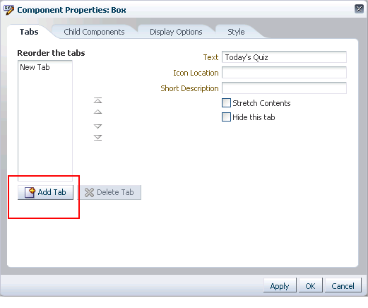 Add Tab button in Component Properties dialog Add Tab button in Component Properties dialog