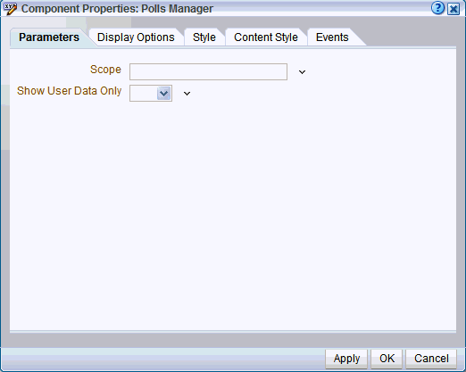 Component properties for the Poll Manager task flow Component properties for the Poll Manager task flow