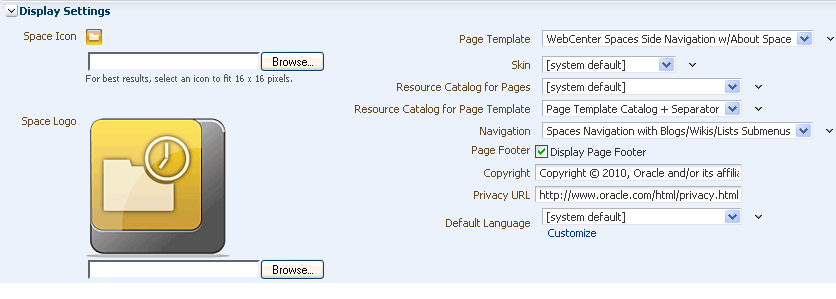 Display Settings section on General page (Space) Display Settings section on General page (Space)
