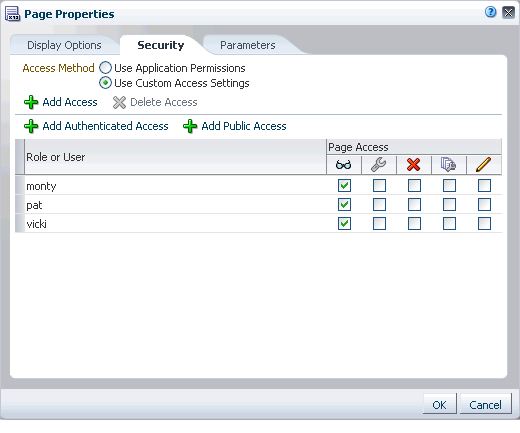 Populated Security tab in Page Properties dialog Populated Security tab in Page Properties dialog