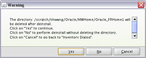 Deinstallation Warning Screen