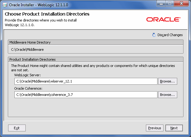WebLogic Server Installer Installation Summary