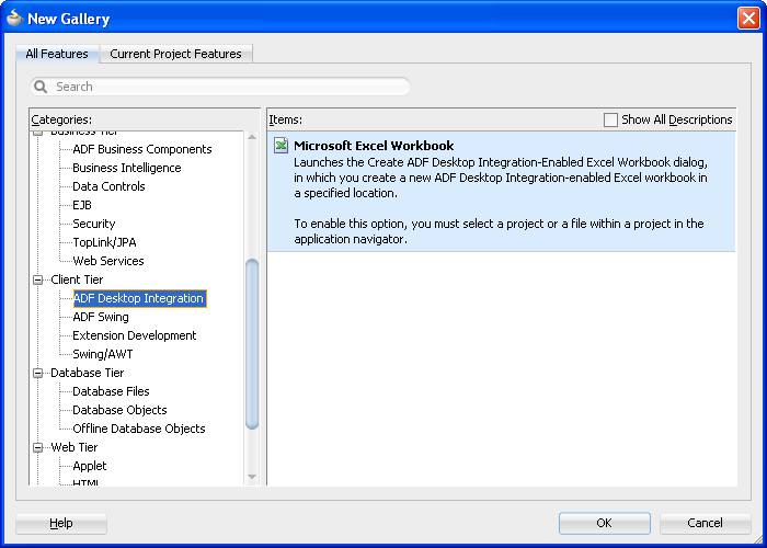 New Gallery dialog
