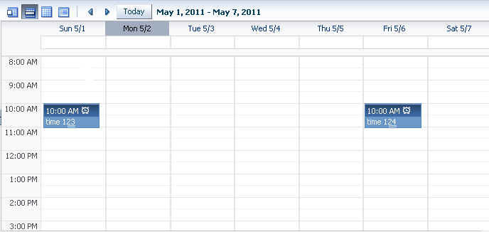 Calendar in weekly view.