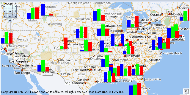 Geographic map with custom bar graph theme