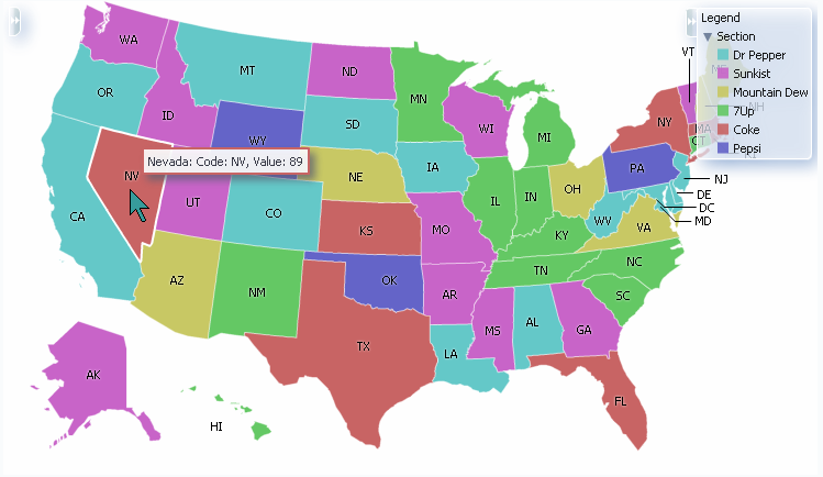 thematic map displaying product preference by state