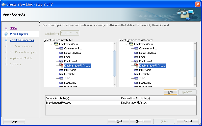 Step 2 of the Create View Link wizard