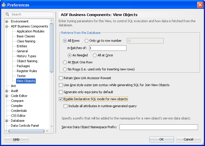 View object preferences dialog