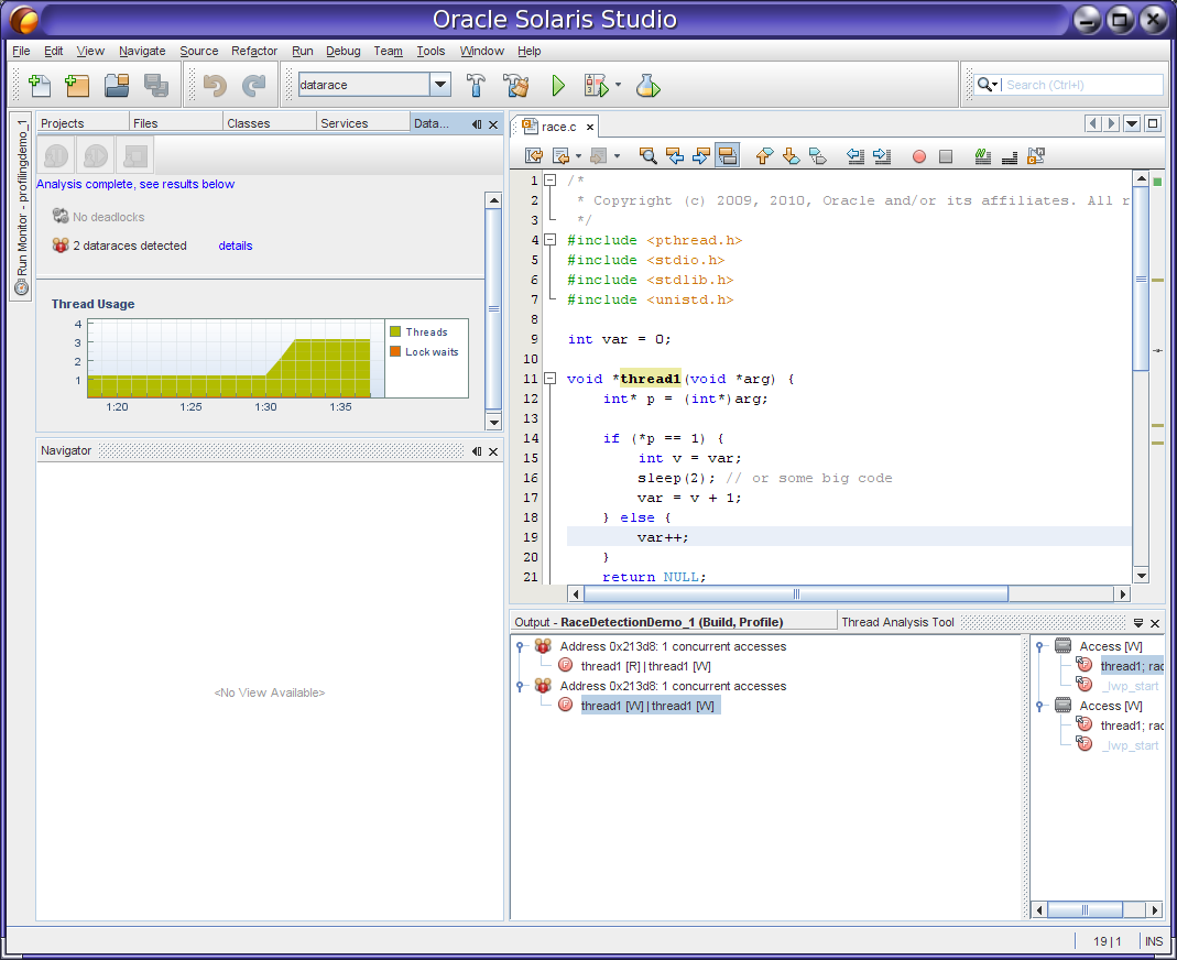 image:Screen capture of IDE with Data Race Detection running