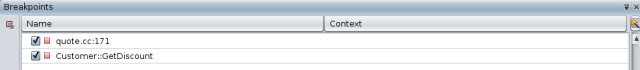 Breakpoints window image:Breakpoints window