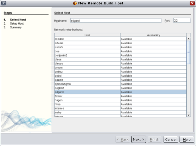 New Remote Build Host dialog box, Select Host page image:New Remote Build Host dialog box, Select Host page