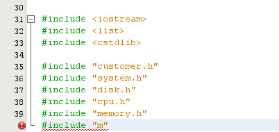 code in Editor window showing error icon on line 40 image:code in Editor window showing error icon on line 40