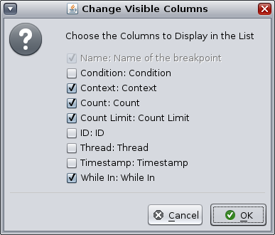 Change Visible Columns dialog box image:Change Visible Columns dialog box