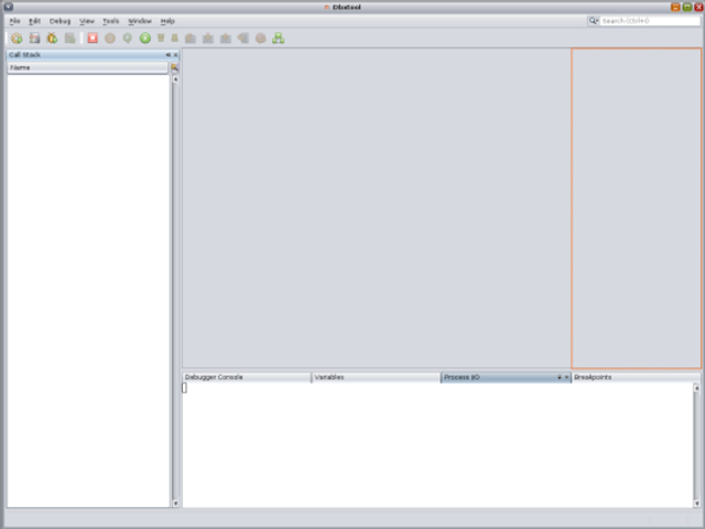 dbxtool window with outline of Call Stack window at far right above tabs area image:dbxtool window with outline of Call Stack window at far right above tabs area