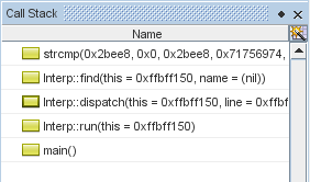 Call Stack window with caller marked as current frame image:Call Stack window with caller marked as current frame