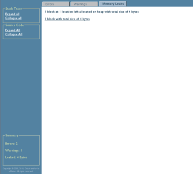 image:Memory Leaks tab of HTML Discover report