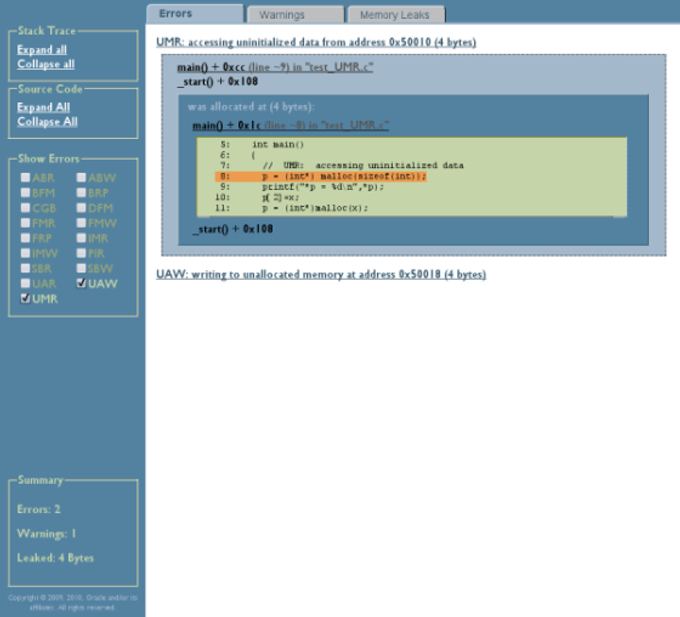 image:Error tab of HTML Discover report with source code