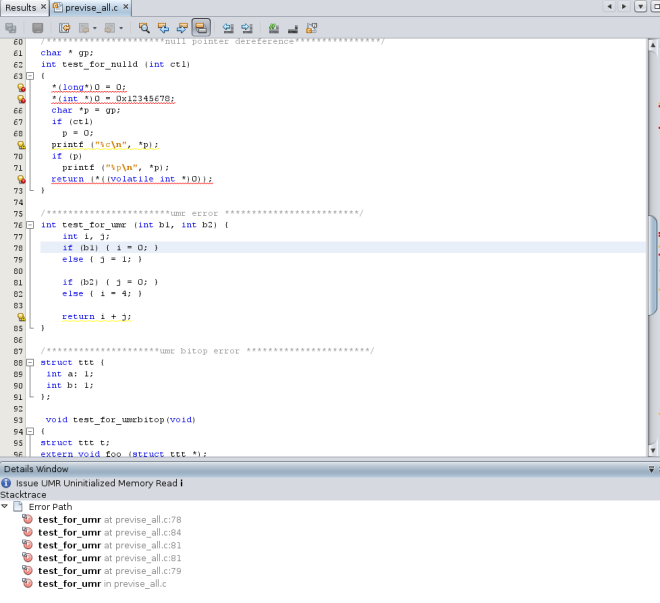 image:Source code window with function call highlighted and error path displayed below