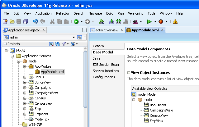 ADF Mobile project and its contents